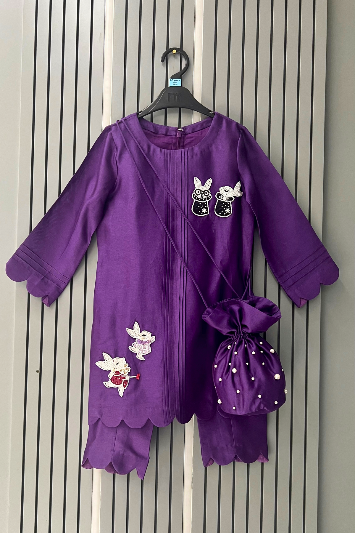 Purple Bunny Hand Embroidered Motifs Kurta-Set