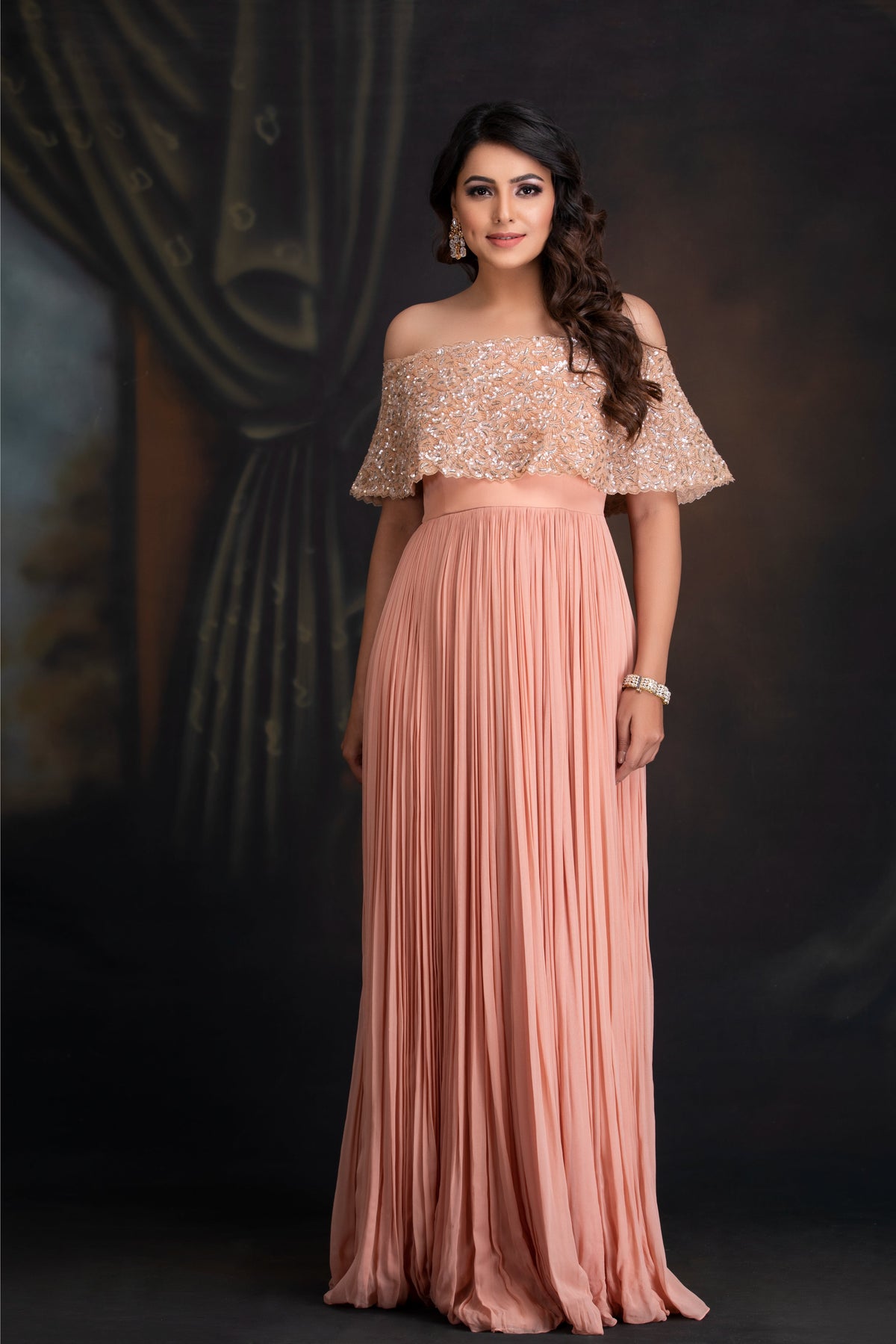 Peach Bloom Embroidered Gown