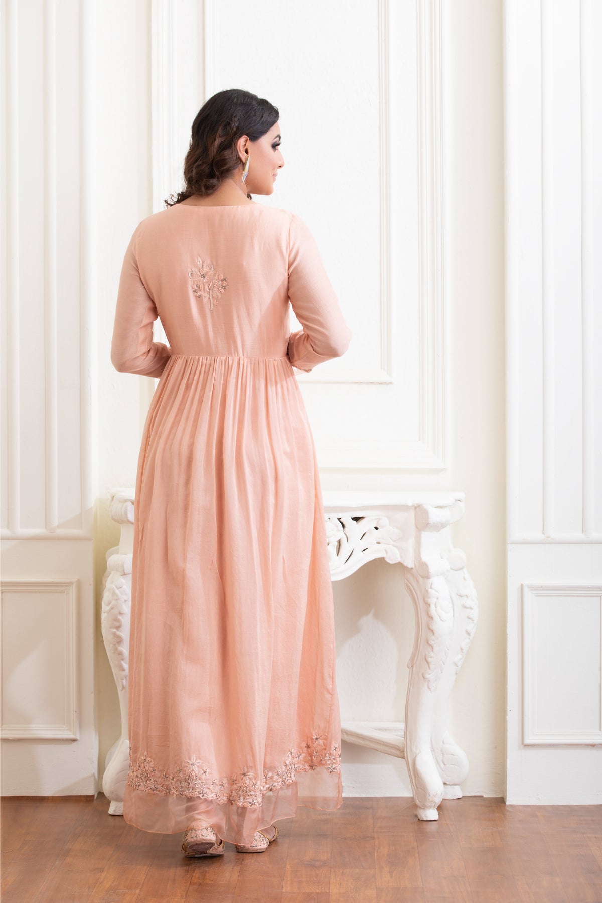 Peach Bloom Embroidered Maxi Dress