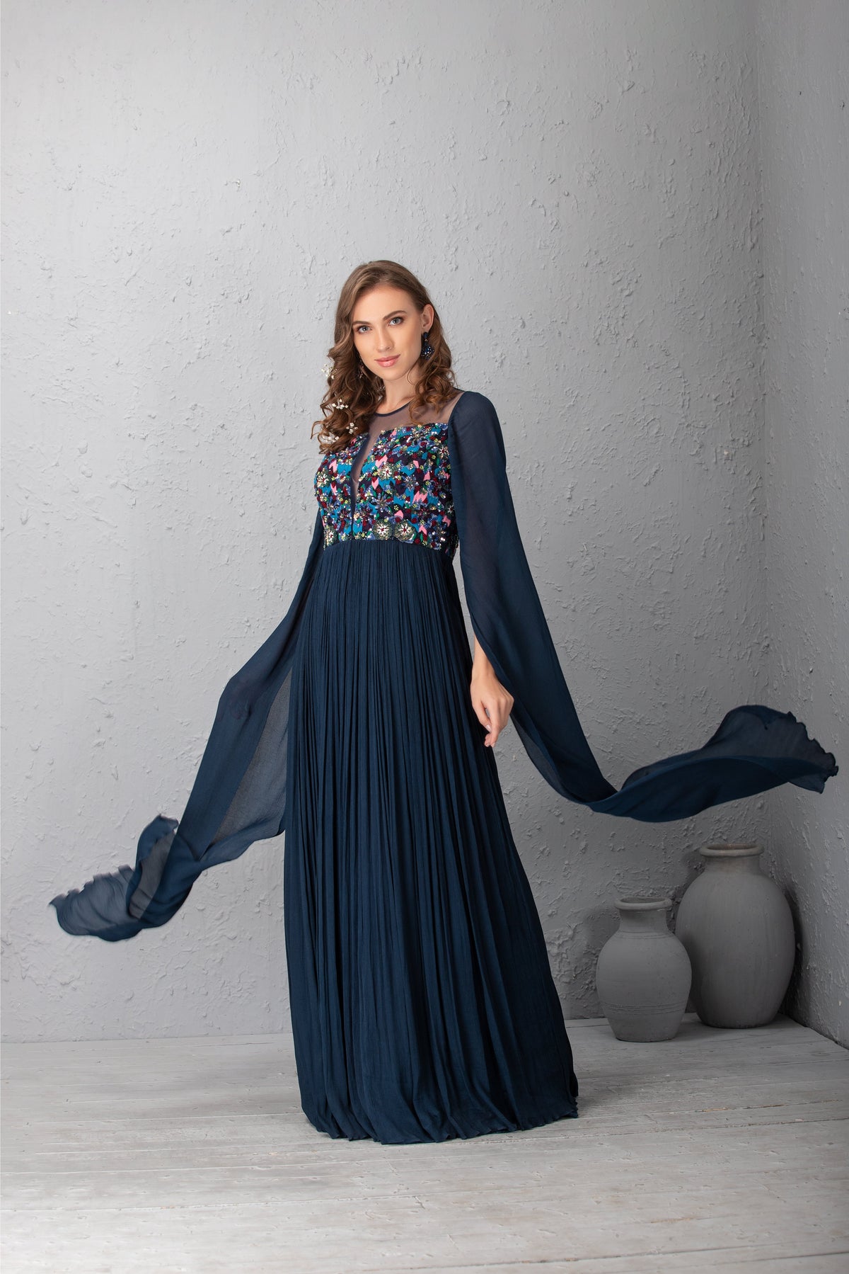Midnight Blue Hand Embroidered Gown