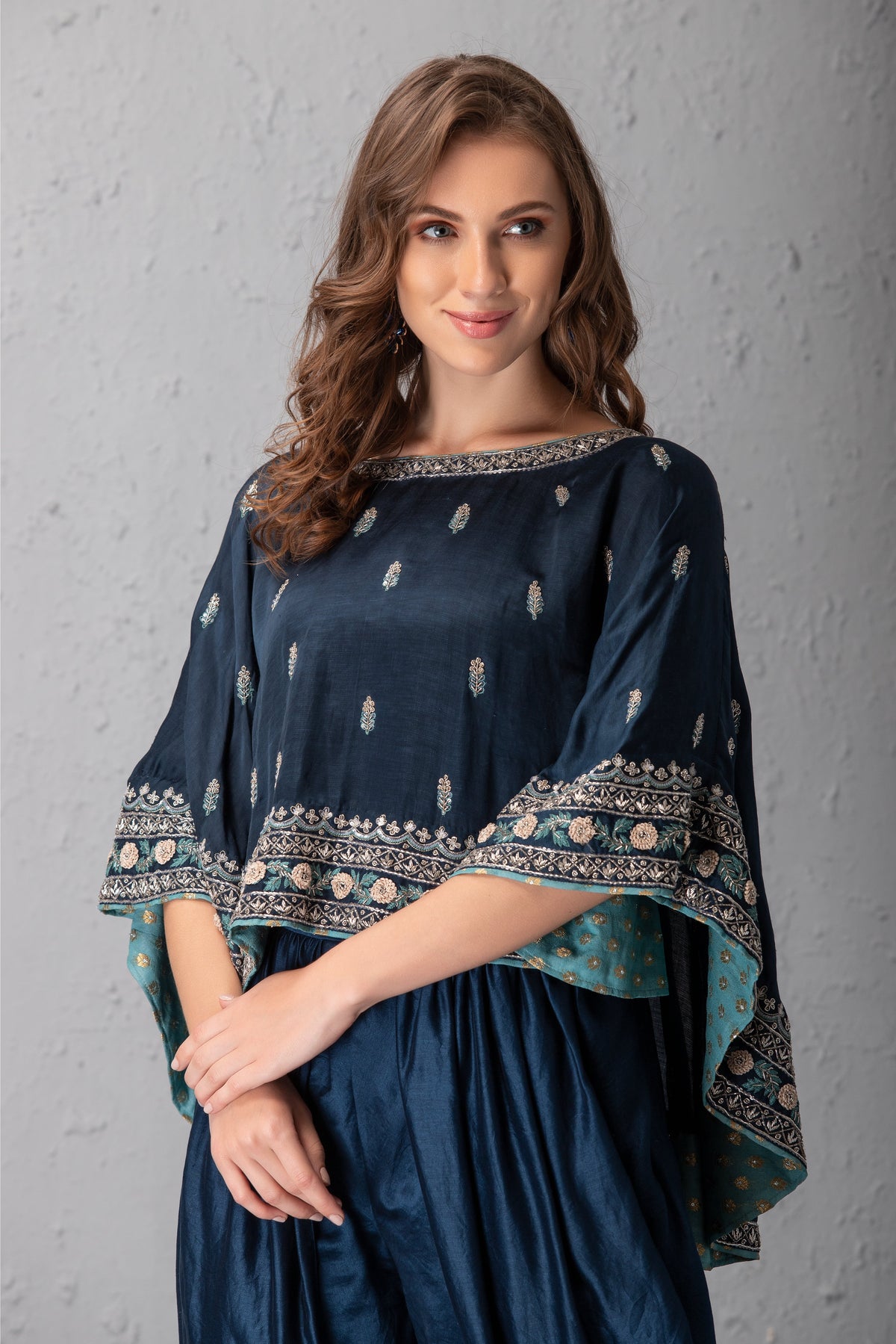 Midnight Blue Hand Embroidered Cape Set