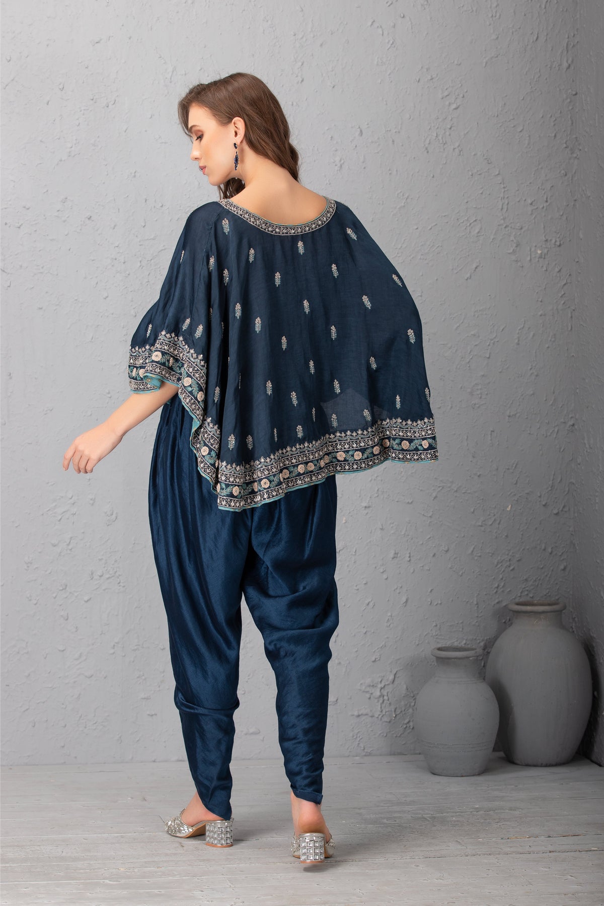 Midnight Blue Hand Embroidered Cape Set