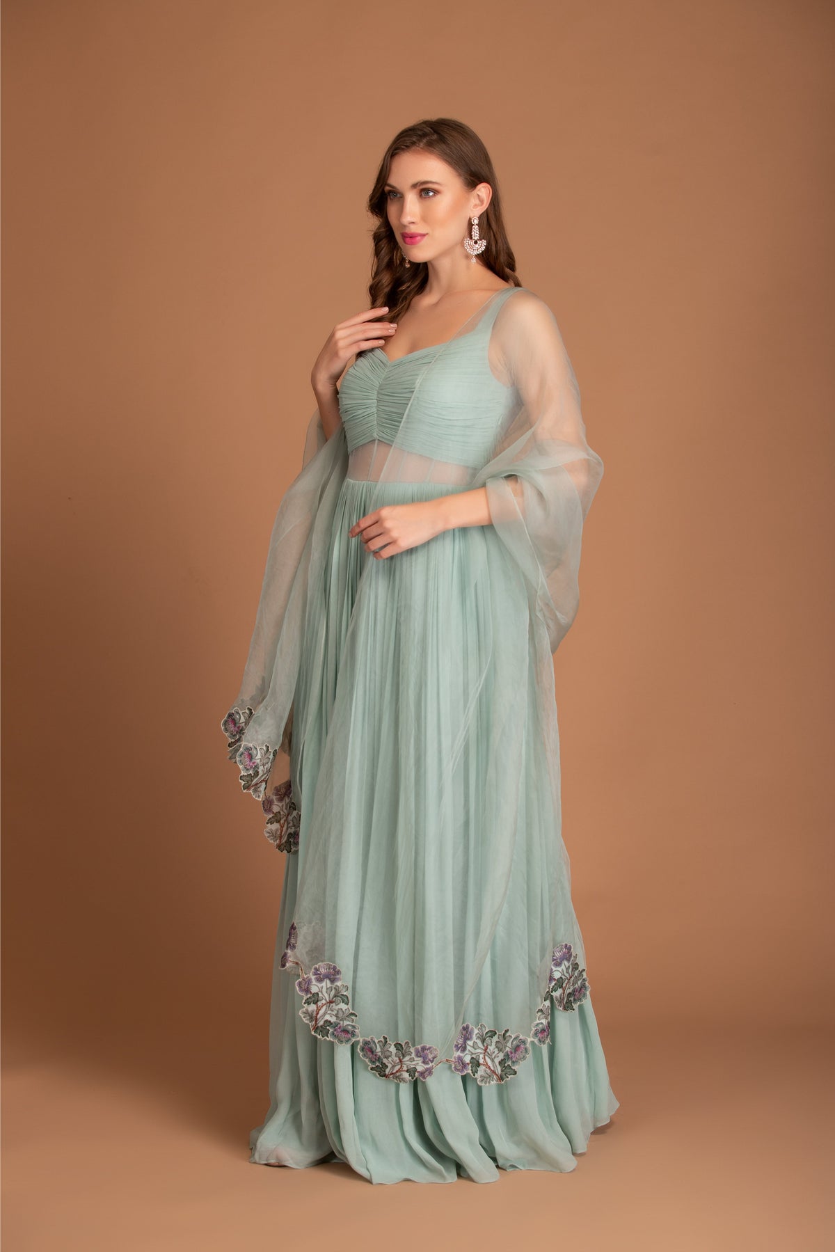 Ice Blue Gown With Dupatta