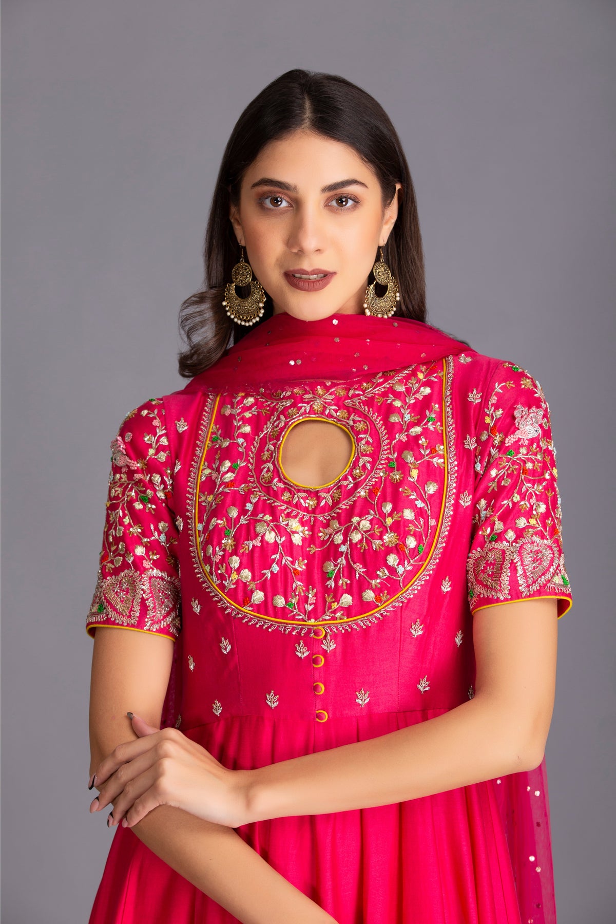 Hot Pink Dabka Embroidered Anarkali Set