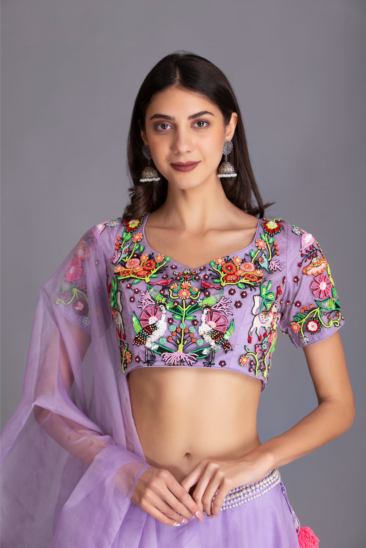 Lilac Neon Embroidered Lehenga Set