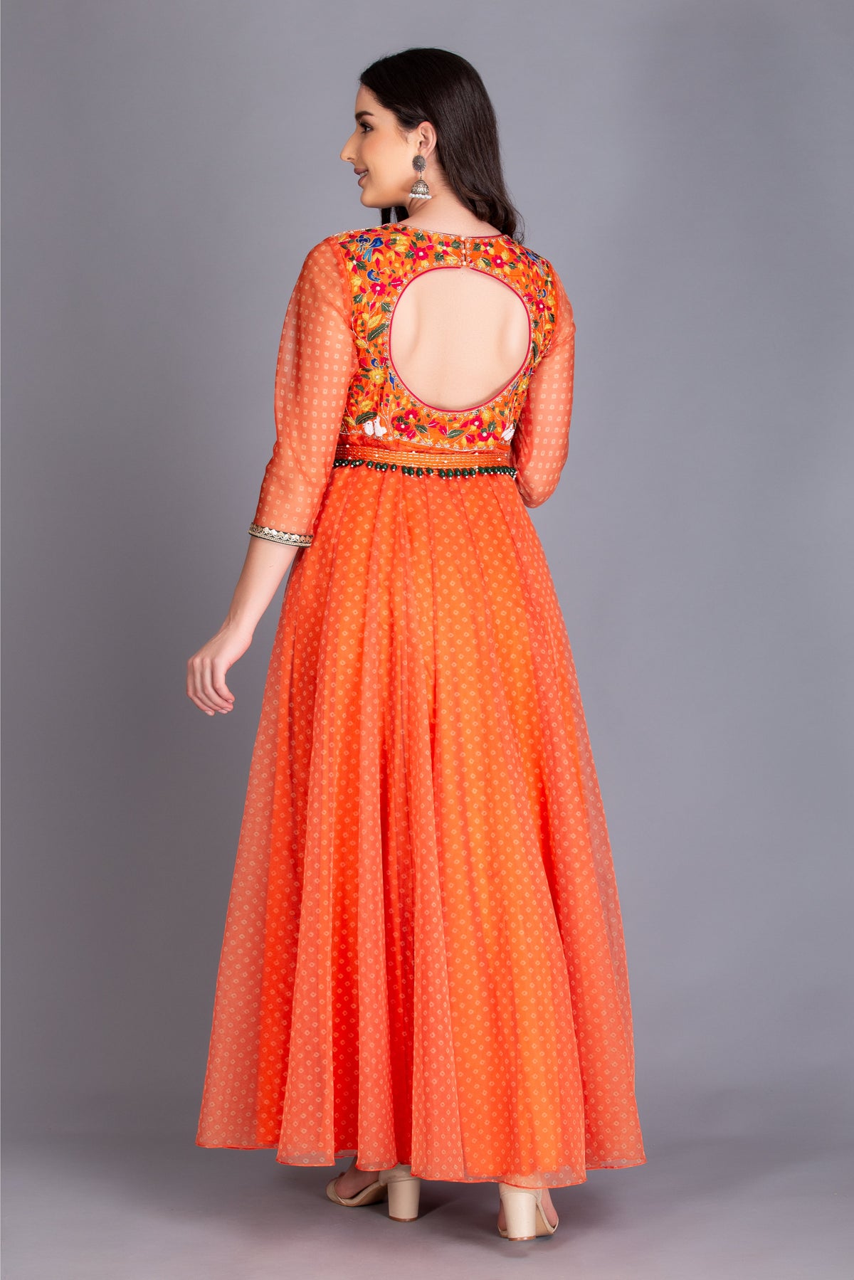 Sunset Orange Resham Embroidered Anarkali Set