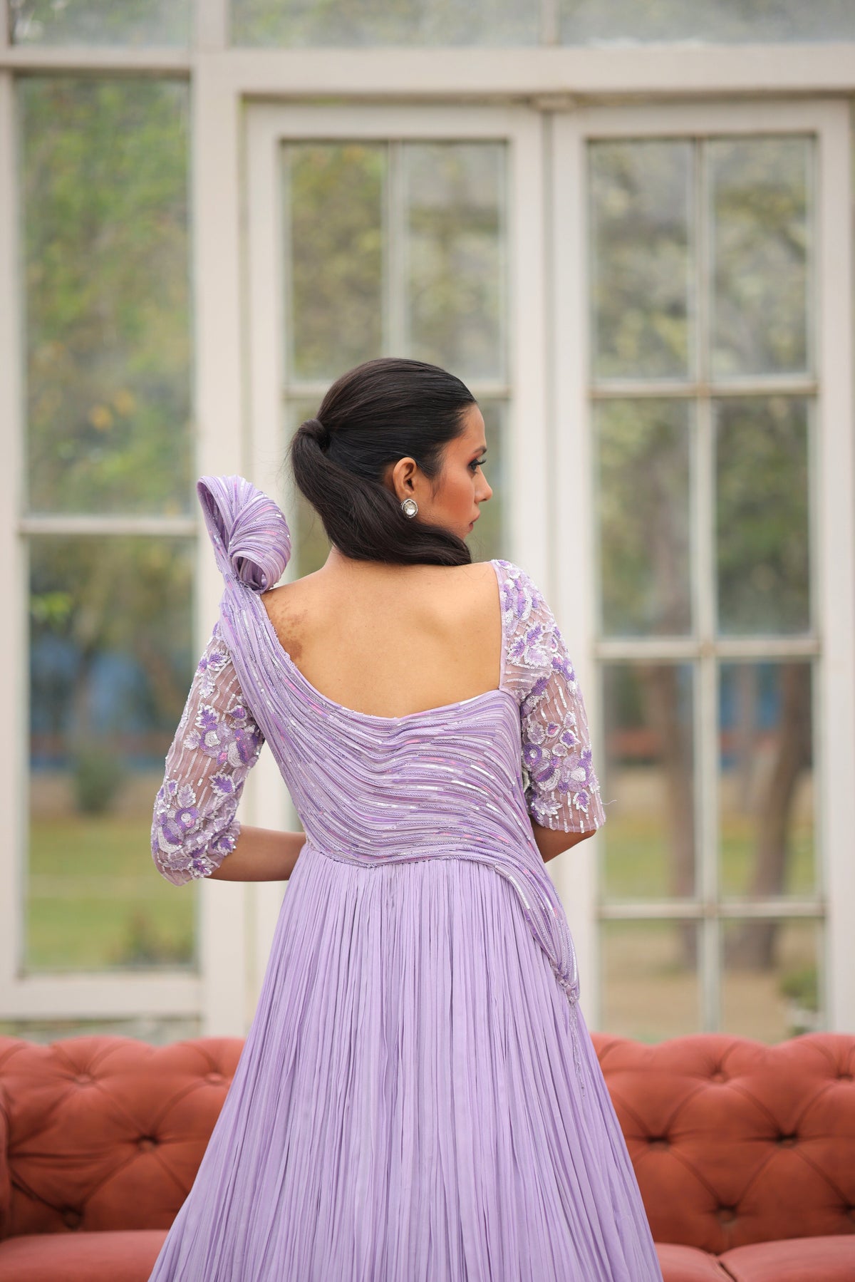 Lilac Breeze Georgette Embroidered Gown