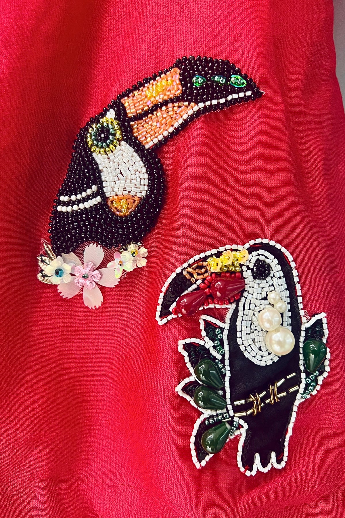 Red Birds Hand Embroidered Motifs Kurta-Set