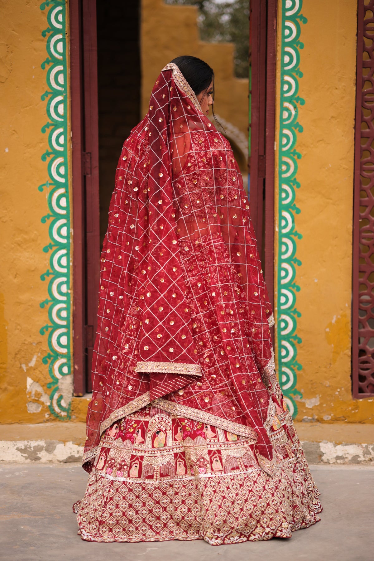 Red Embroidered Bridal Kalidar Lehenga set